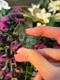 Moss Agate snail carving
